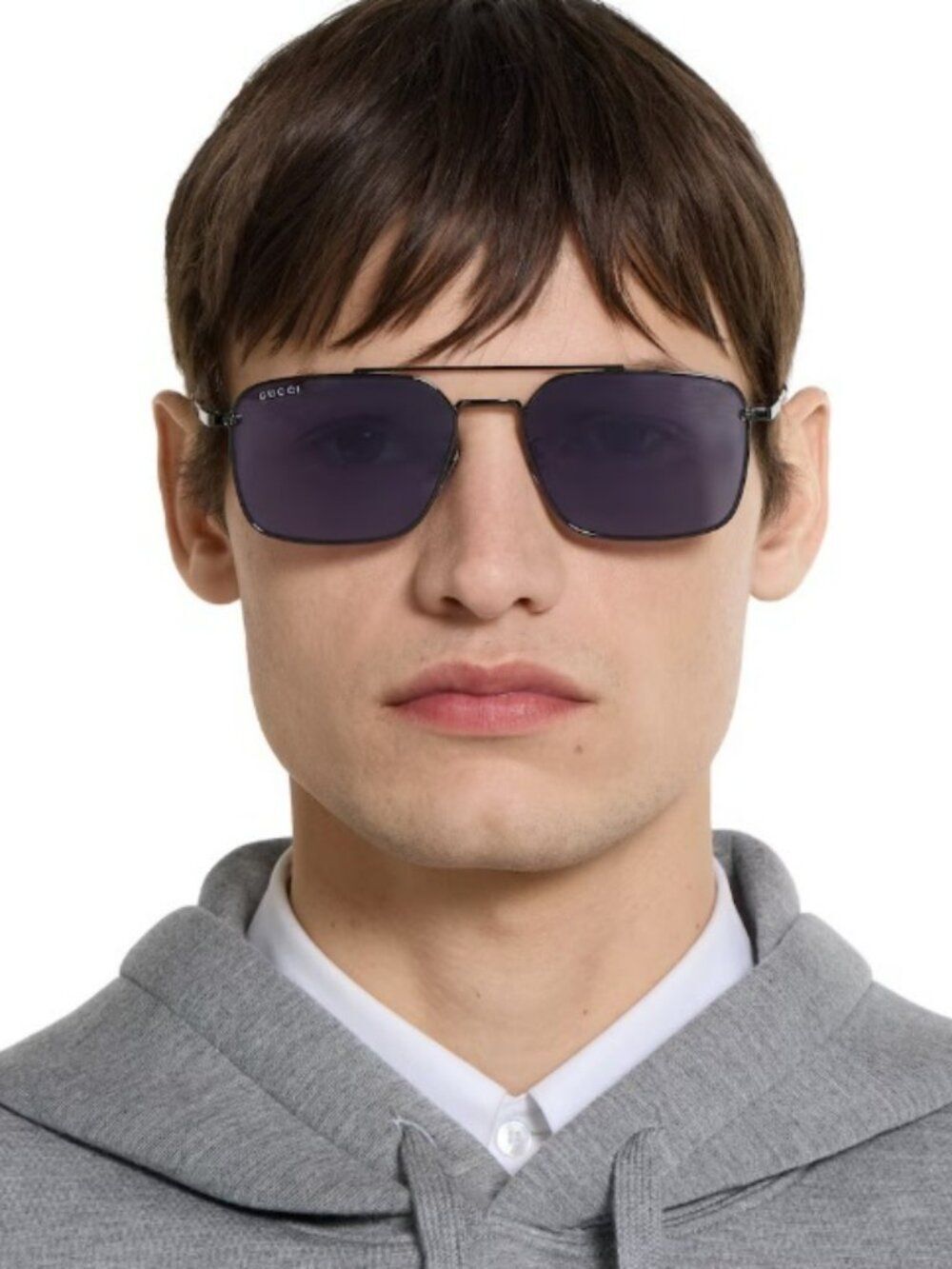Gucci Men Sunglasses Ruthenium Violet Rectangular GG1957SA 003 NEW AUTHENTIC
